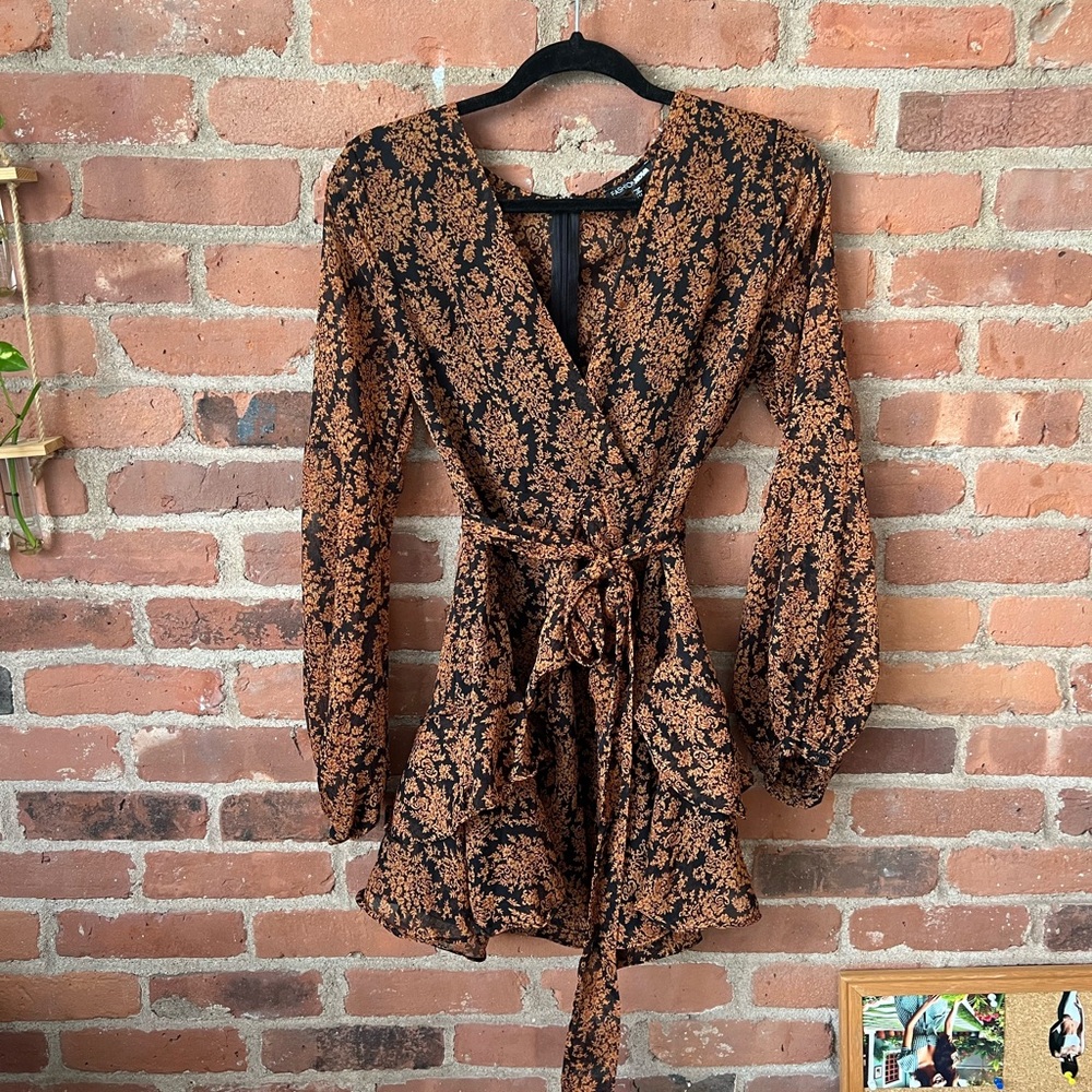 Fashion Nova Black and Brown Floral Dress